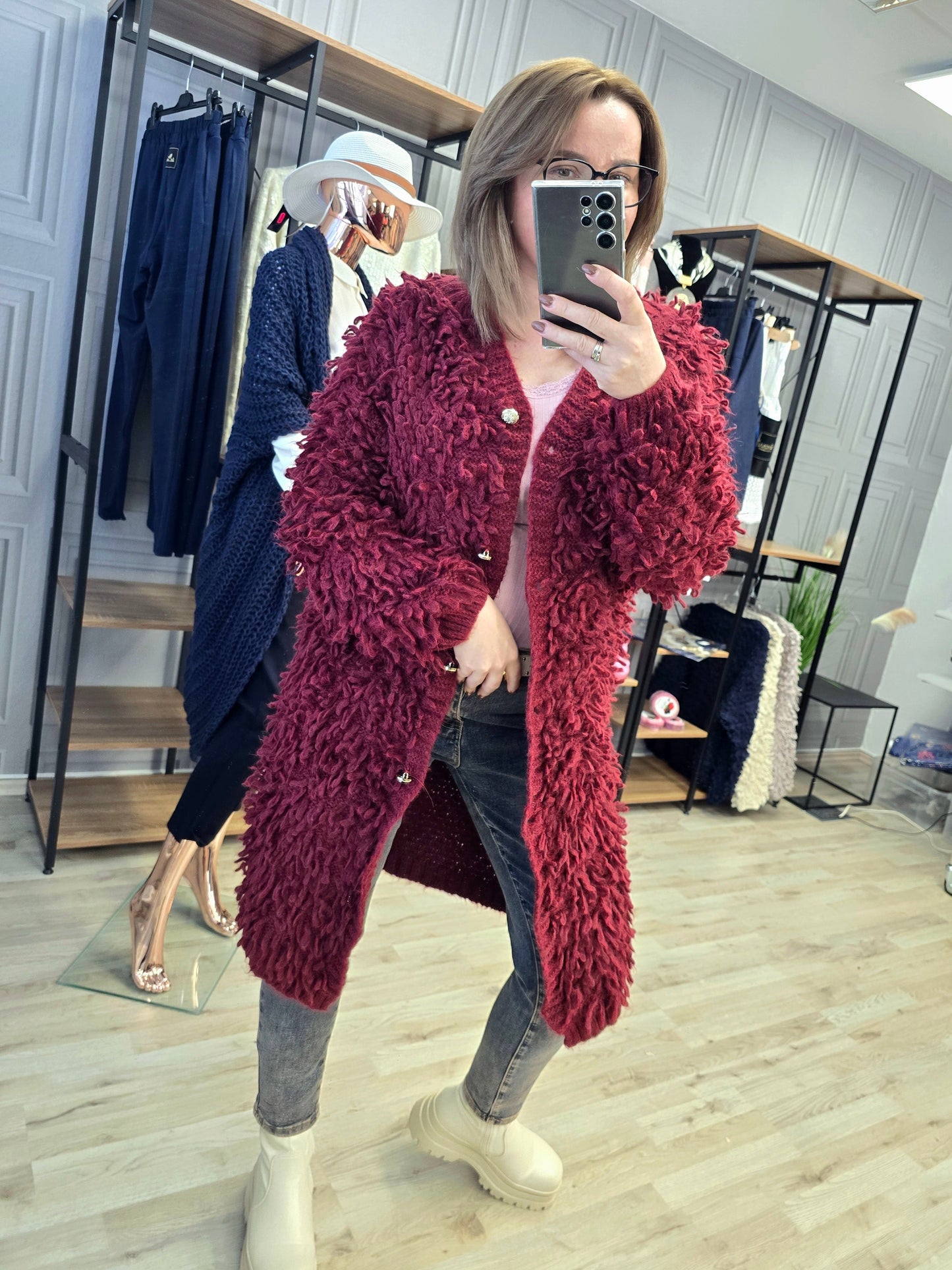 Cardigan Jacke LAMA von Minouu Midi Bordeaux Minouu