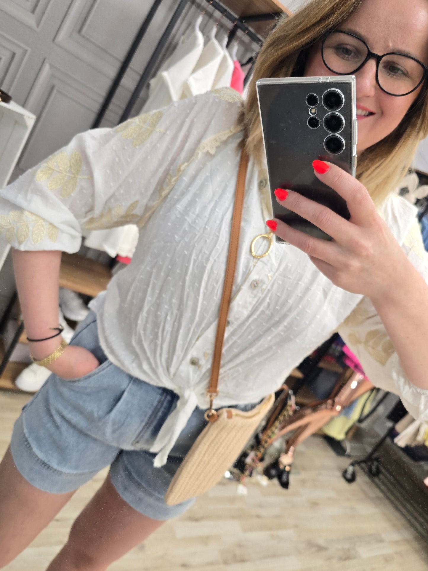 Boho Bluse weiß - gold Ramoneska