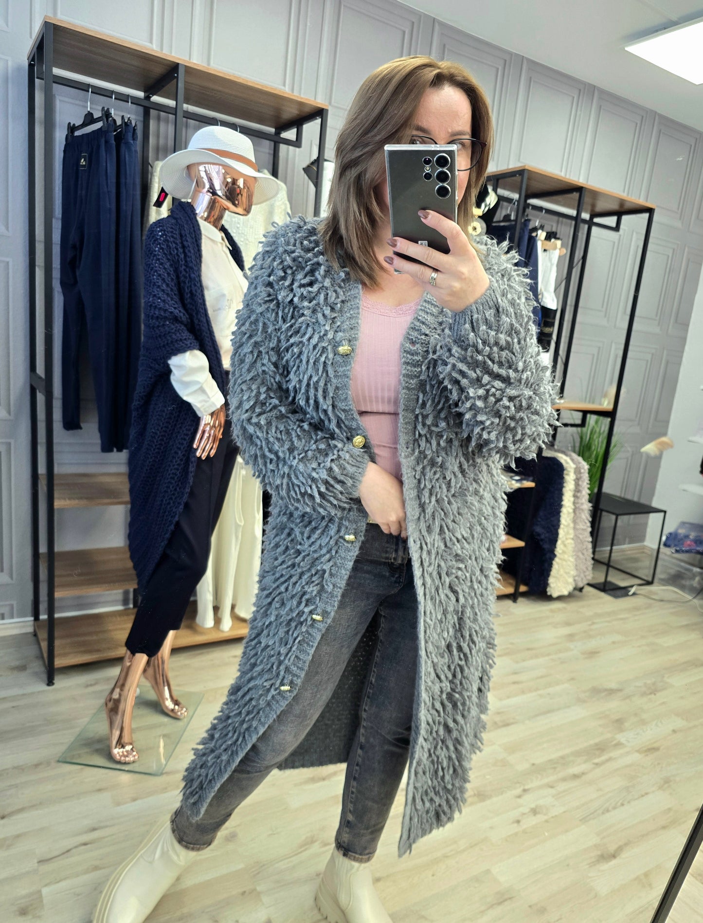 Cardigan Jacke LAMA von Minouu Lang grau Minouu