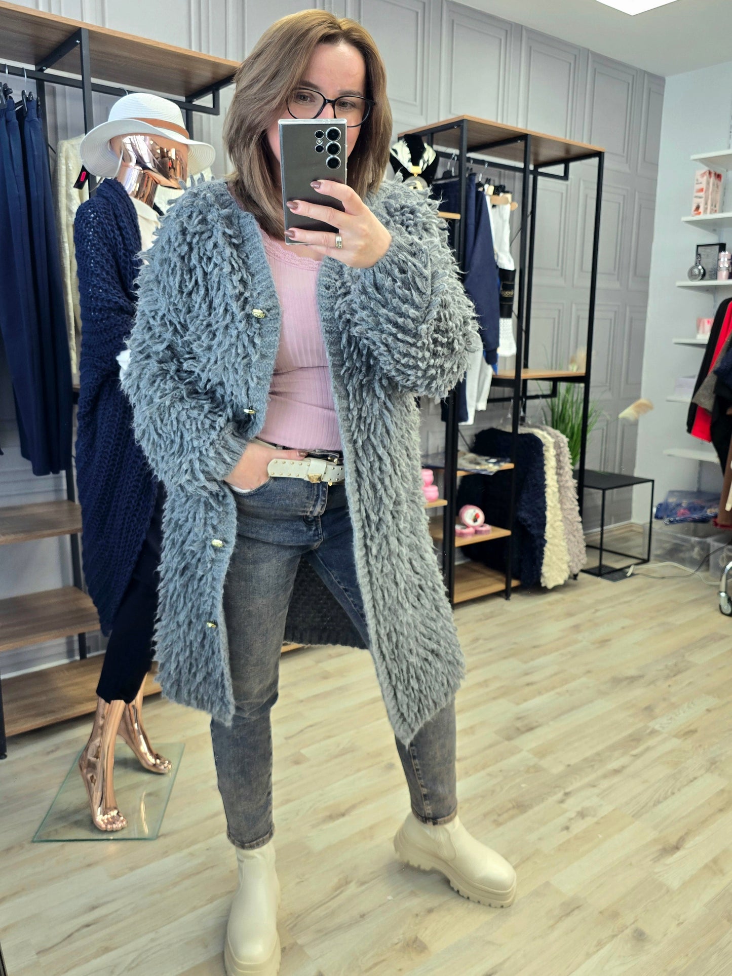 Cardigan Jacke LAMA von Minouu Midi grau Minouu