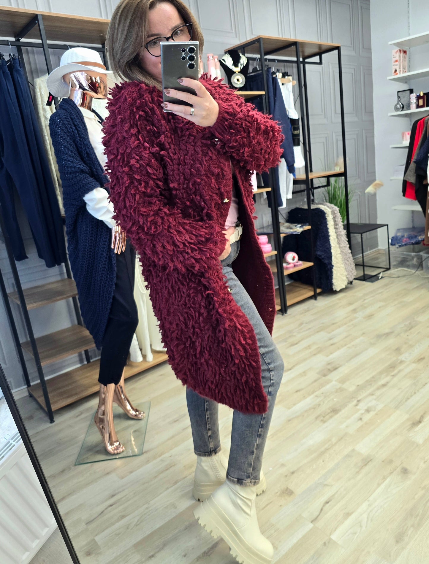 Cardigan Jacke LAMA von Minouu Midi Bordeaux Minouu