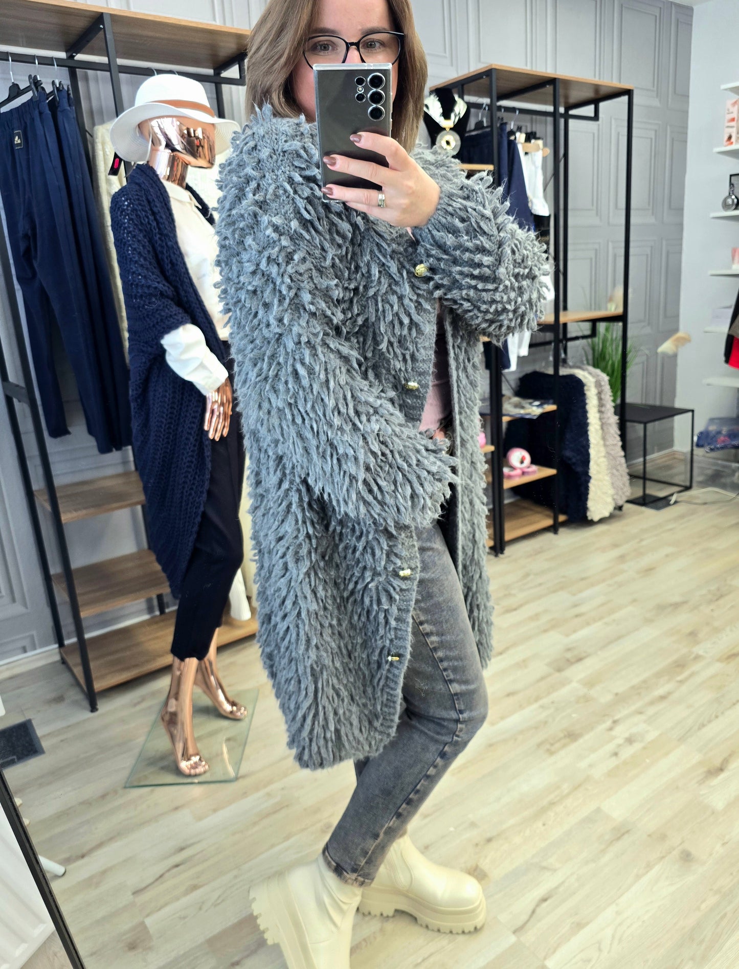Cardigan Jacke LAMA von Minouu Midi grau Minouu