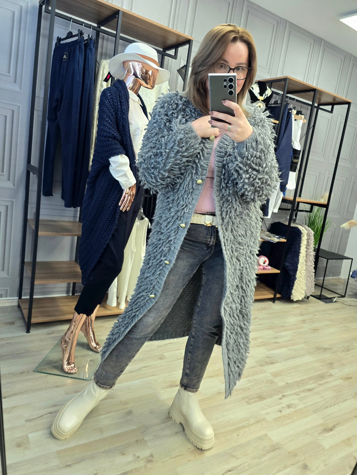 Cardigan Jacke LAMA von Minouu Lang grau Minouu