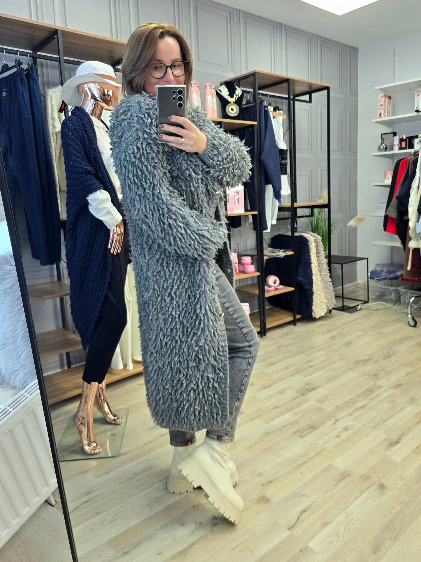 Cardigan Jacke LAMA von Minouu Lang grau Minouu