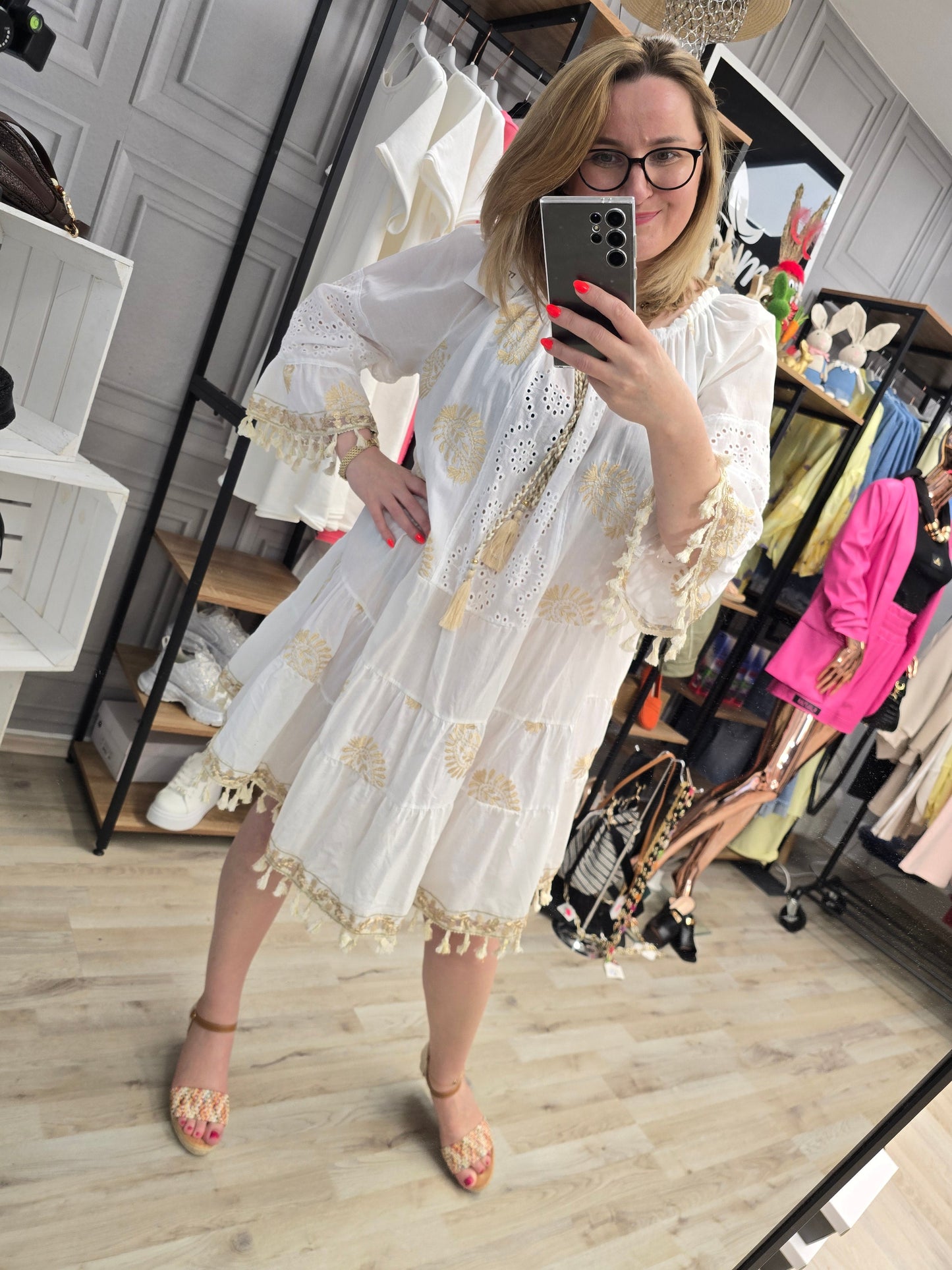 Boho Sommer Kleid weiß Übergröße Ramoneska