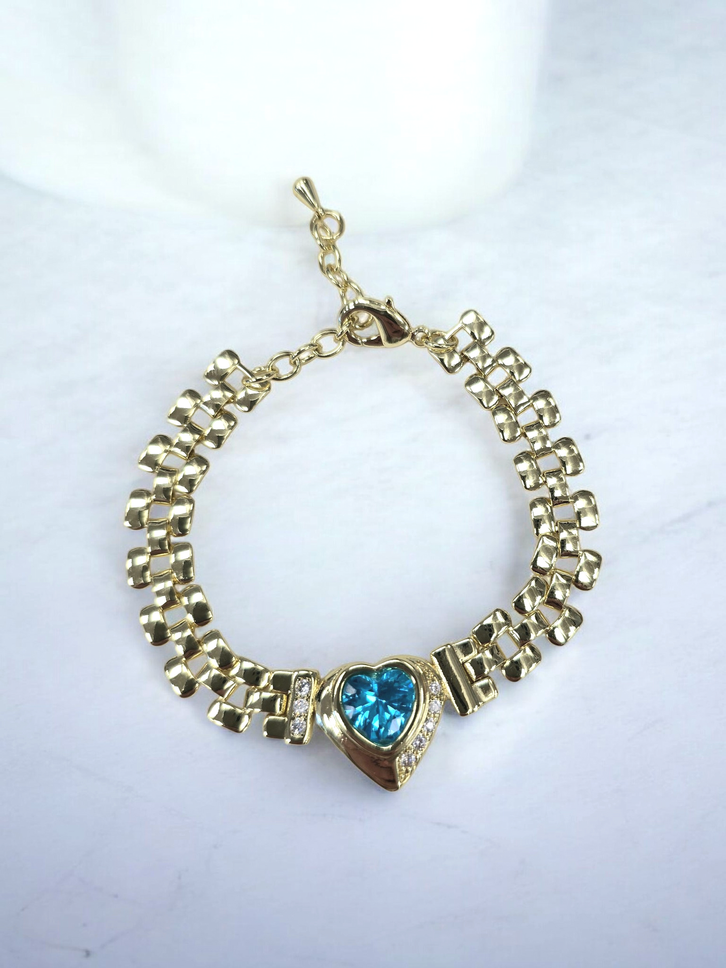 'Golden Love' Armband mit blauem Herzanhänger Ramoneska