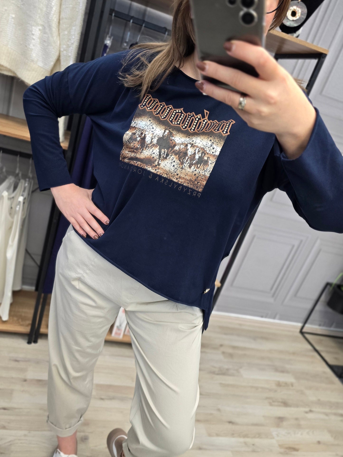 Shirt Bluse Agnes - Minouu Pferde UNI dunkelblau Minouu