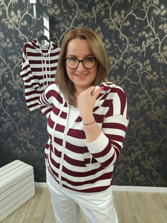 Pullover Jacke Streifen la..mu weiß - bordeaux Lamu