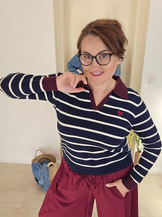 Polo Pullover Bella Herz dunkelblau Ramoneska