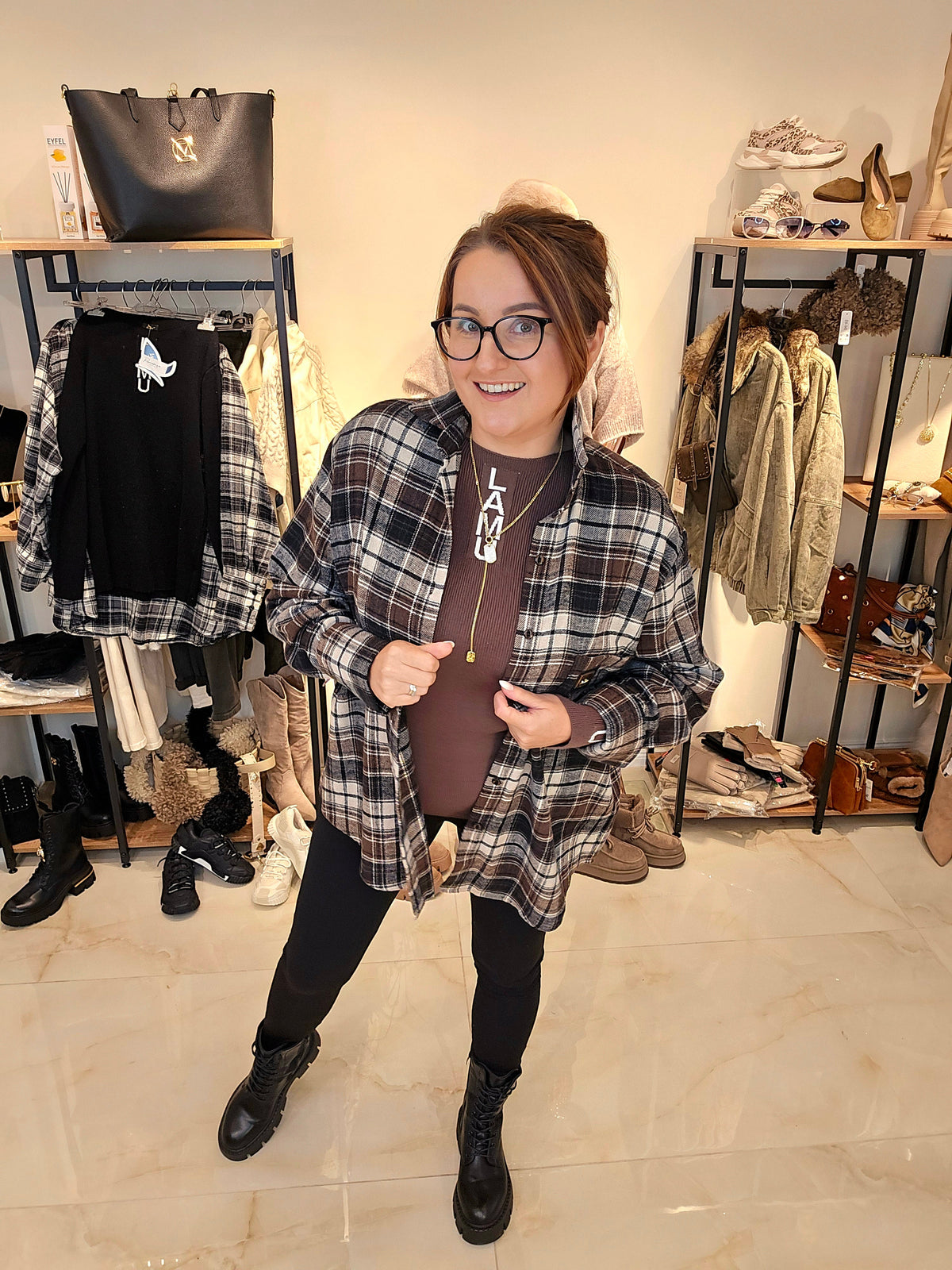Flanell Hemdbluse CHECK ME Karo Braun la..mu