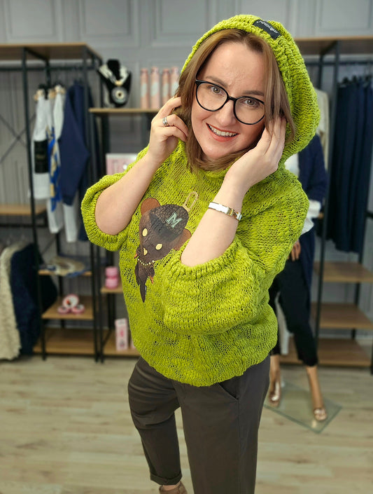 Pullover Bär mit Kapuze gehäkelt Minouu Grün Minouu