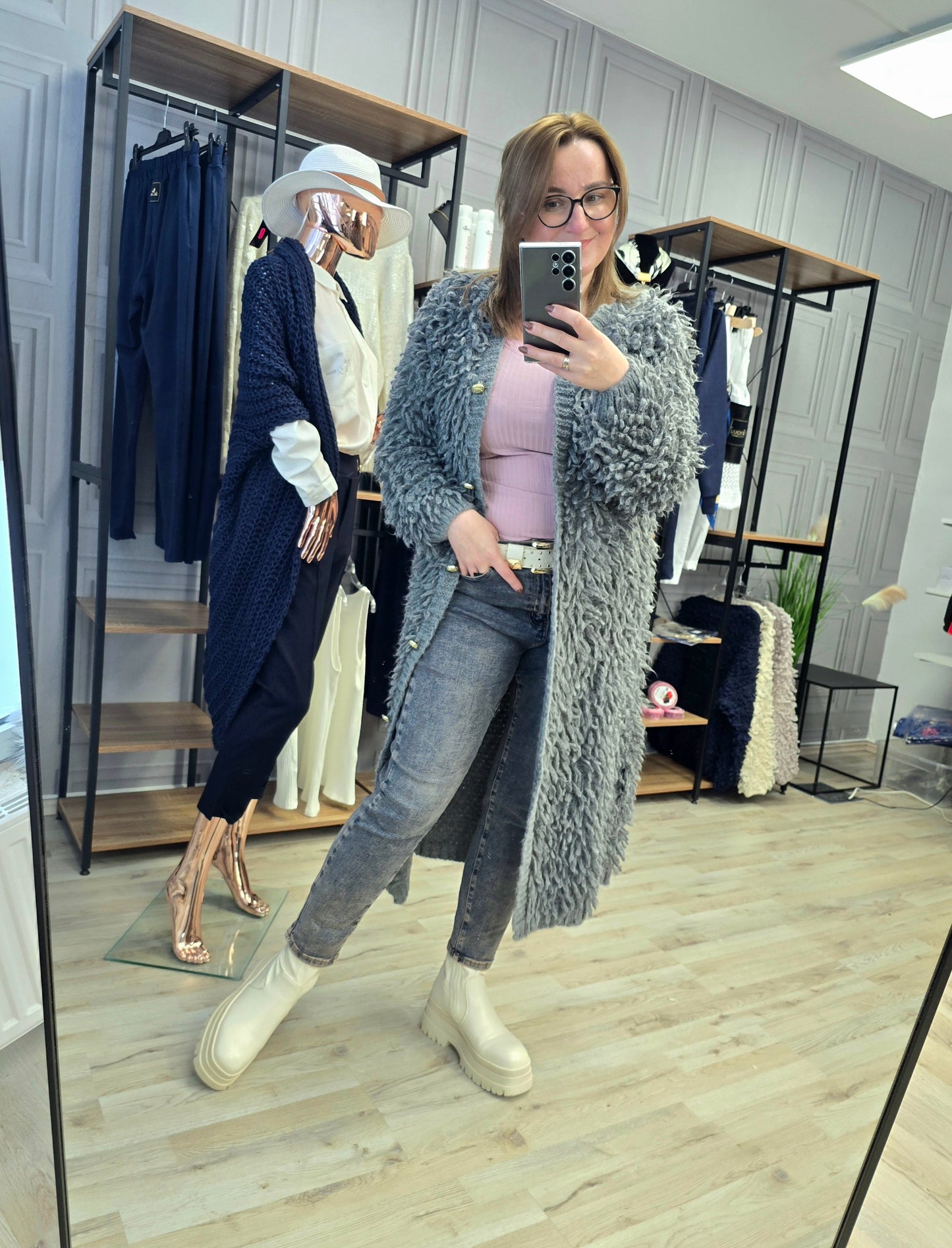 Cardigan Jacke LAMA von Minouu Lang grau Minouu