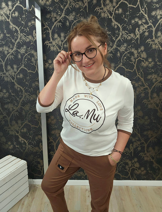 Bluse Stickerei Logo la..mu ecru la..mu