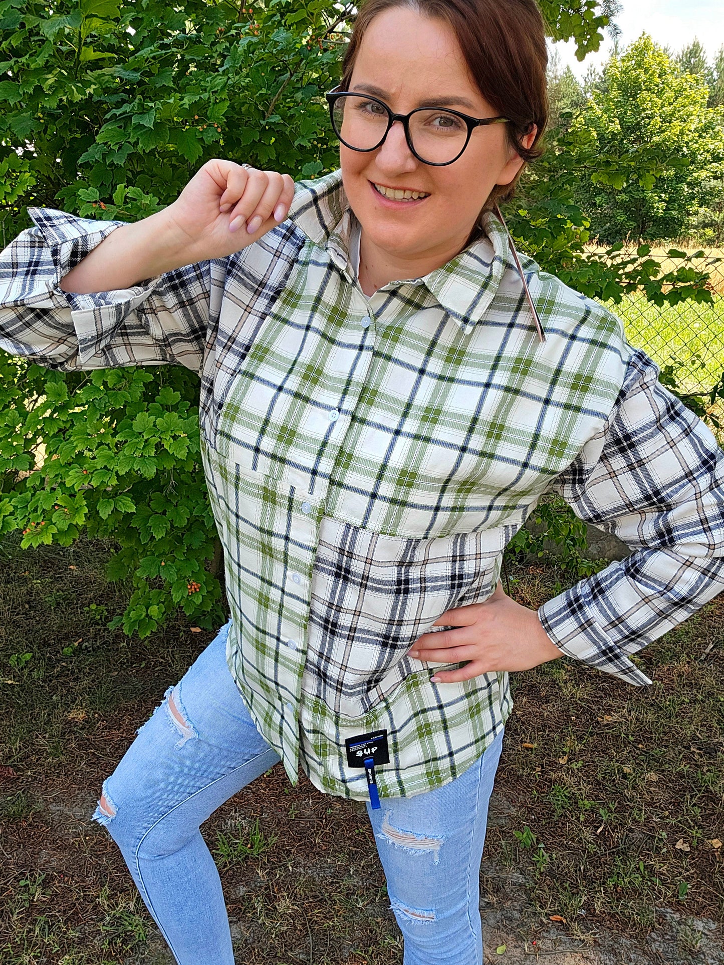 Trendiges Patchwork Karo-Hemd – Oversize Look grün-schwarz Ramoneska
