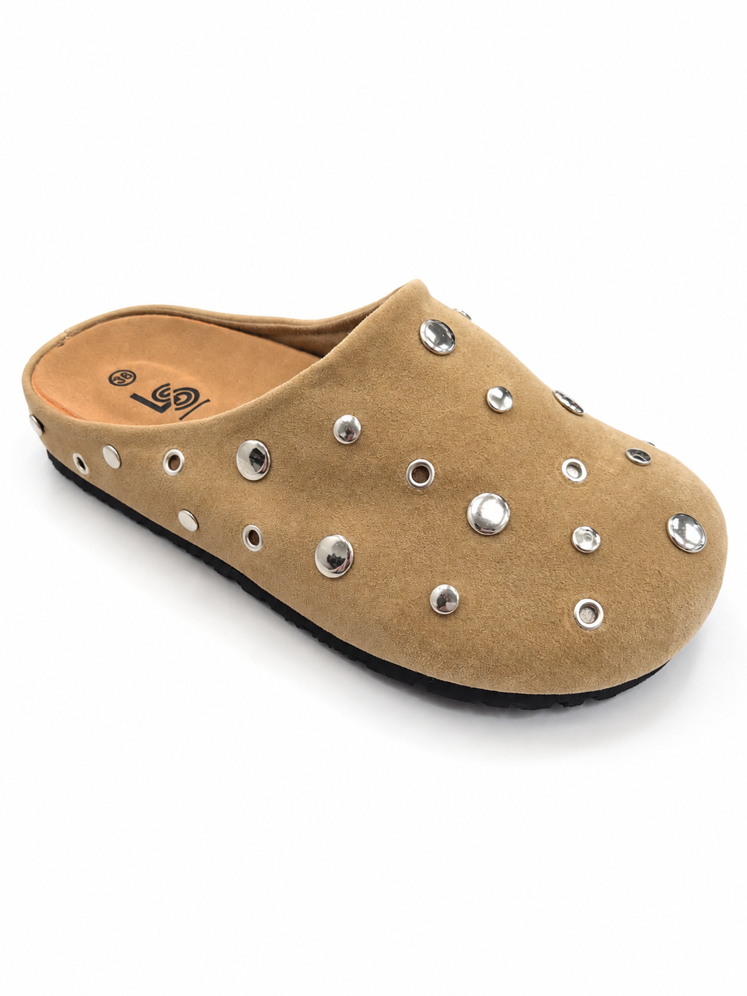 Damen Clogs Beige mit Schmucknieten Pantoletten Ramoneska
