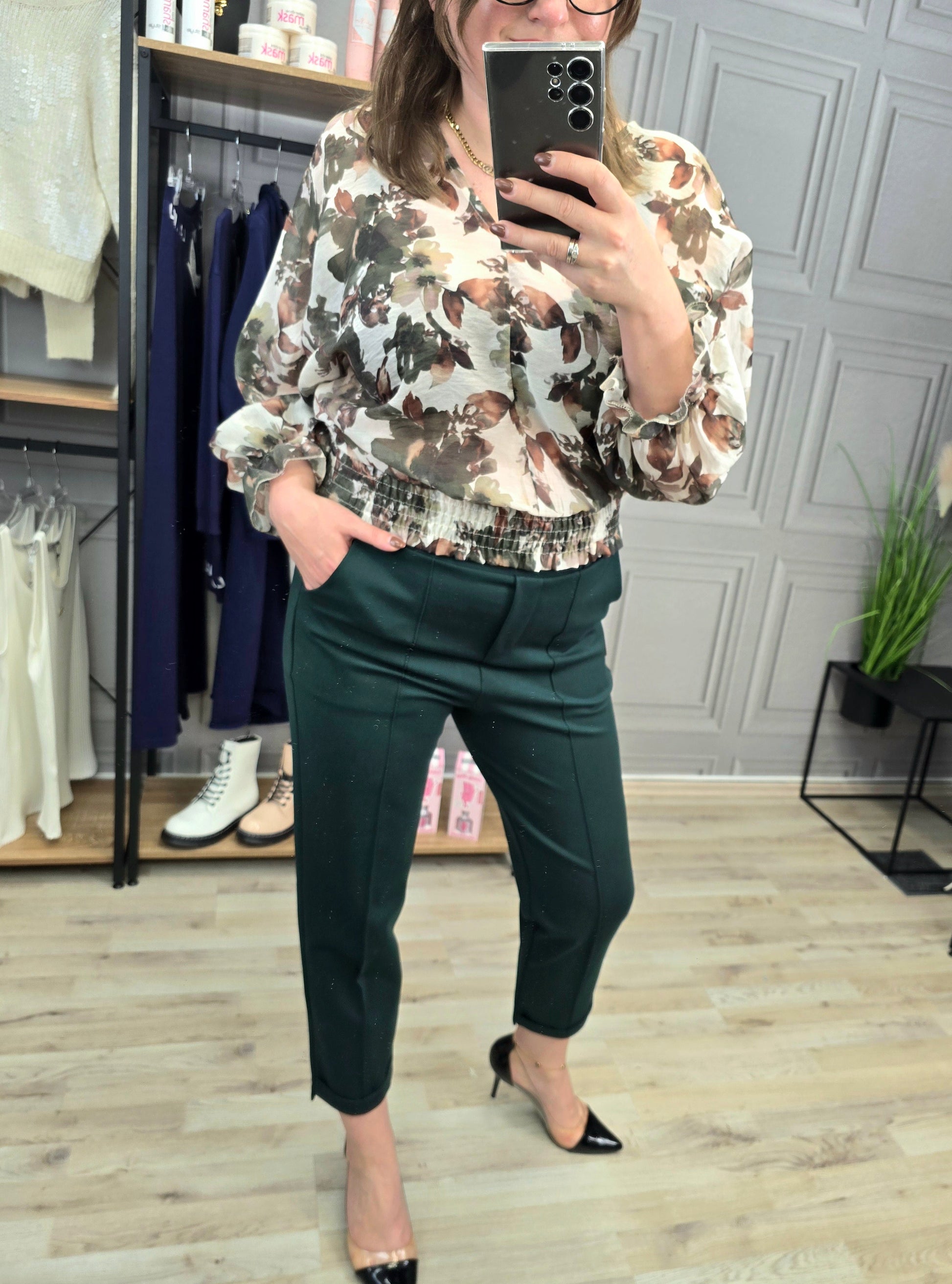 Zigaretten Hose mit Kante Flaschengrün Minouu