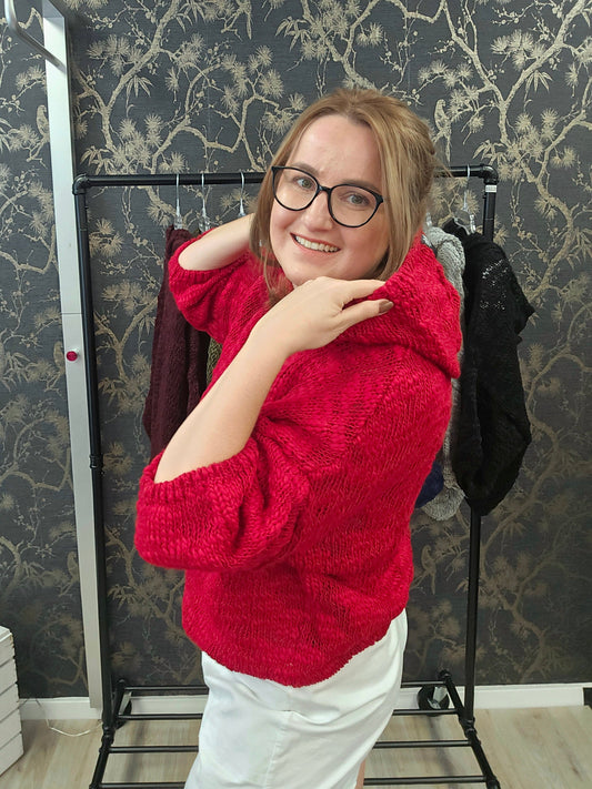 Pullover mit Kapuze gehäkelt Minouu rot Minouu