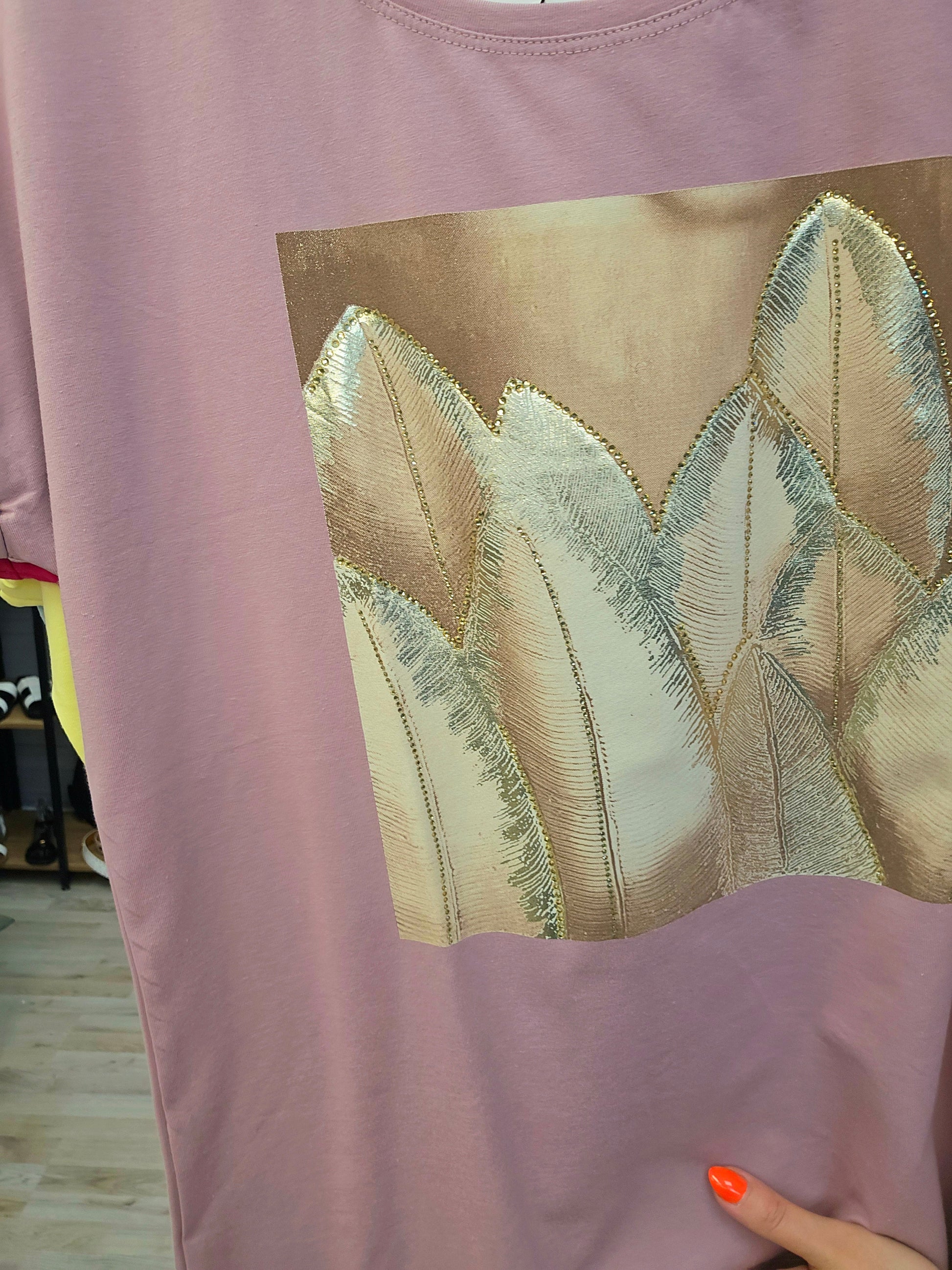 T-Shirt Bluse Blätter mit Strass Ramoneska