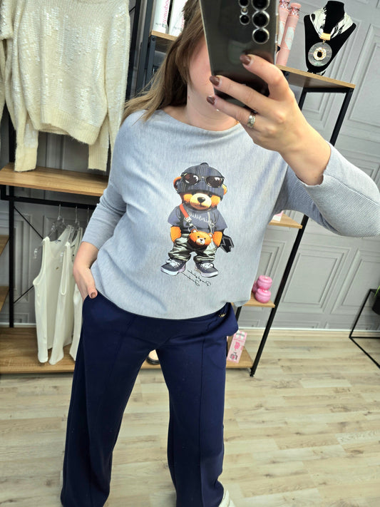 Feinstrick Pulli Teddy Junge grau Minouu Minouu