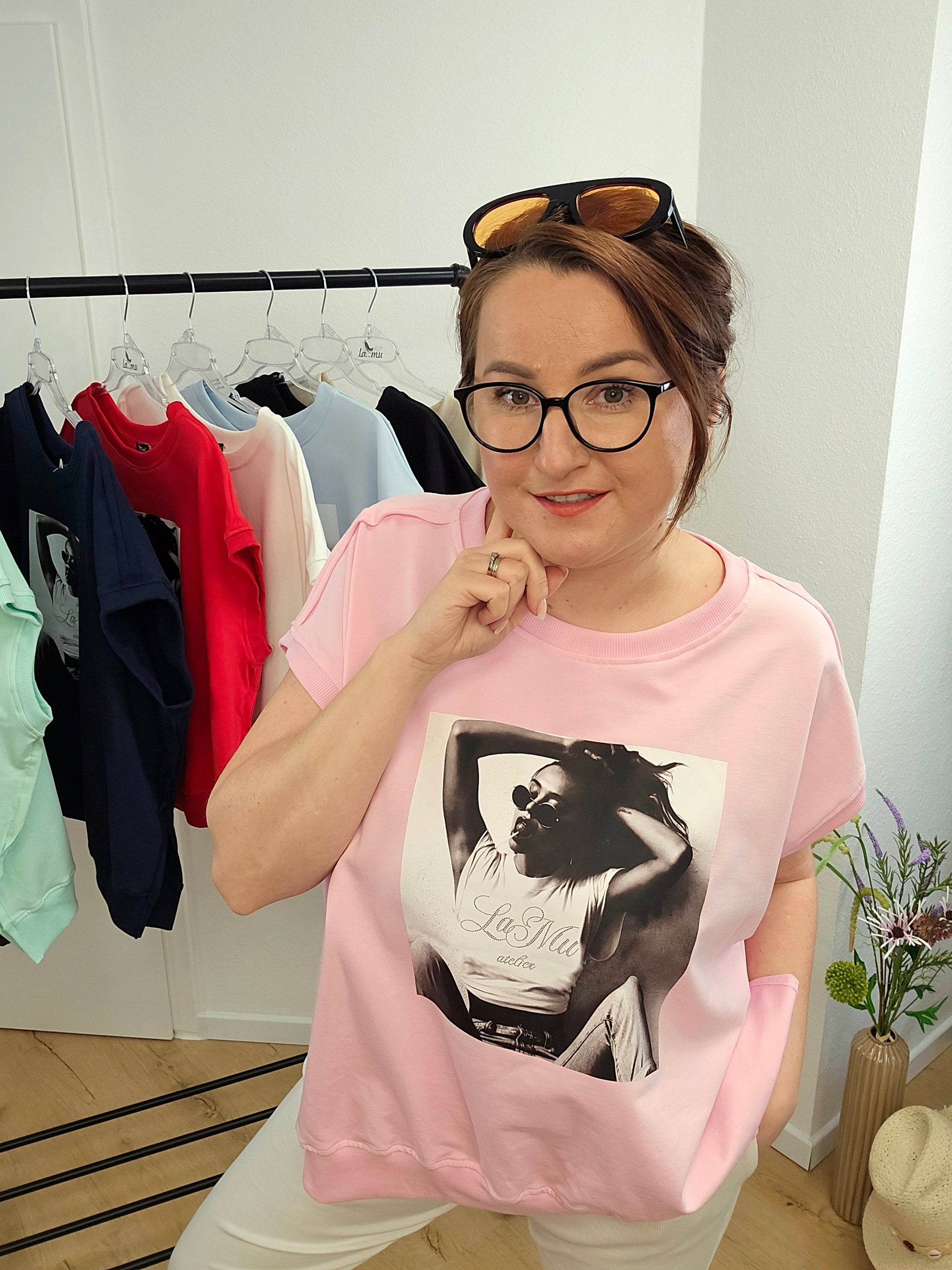 Oversize Sweatshirt rosa Navy la..mu Fotoprint la..mu