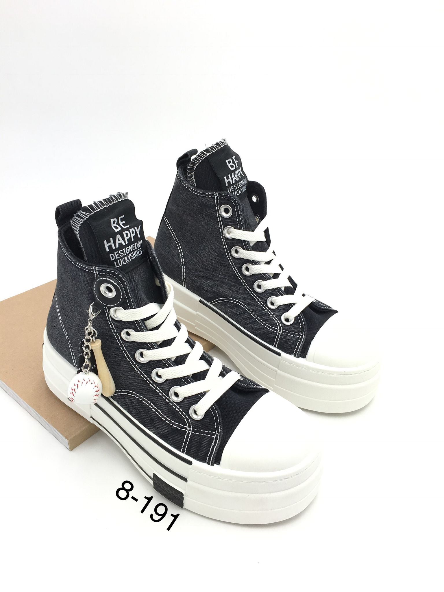 Turnschuhe schwarz Canvas Sneaker Plateau Be Happy Lucky Shoes