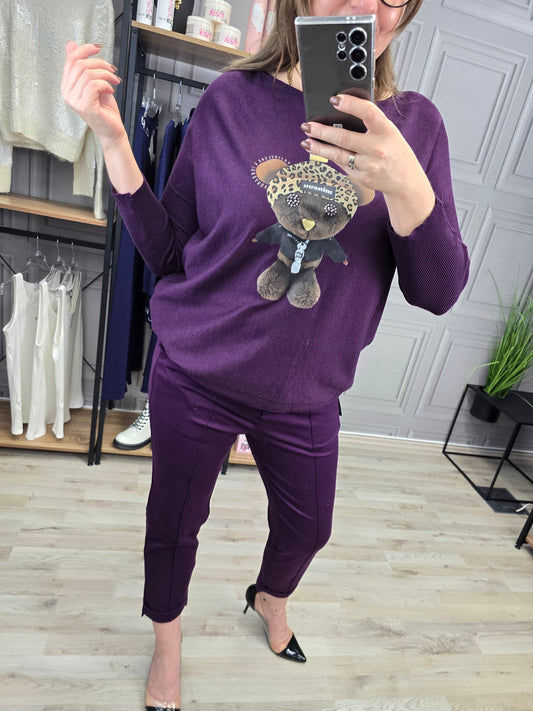 Pulli Teddy Strass Violett Minouu Feinstrick Minouu