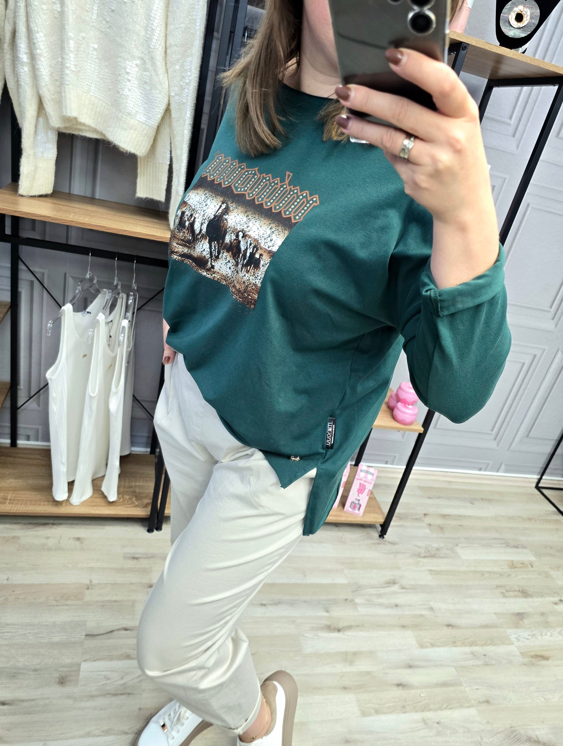 Shirt Bluse Agnes - Minouu Pferde UNI grün Minouu