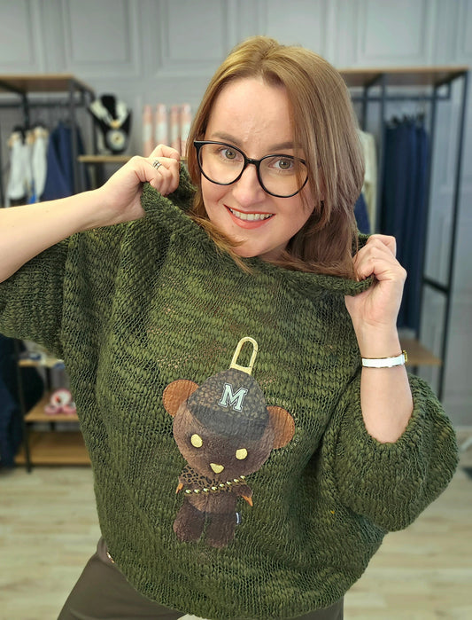Pullover Bär mit Kapuze gehäkelt Minouu Khaki Minouu