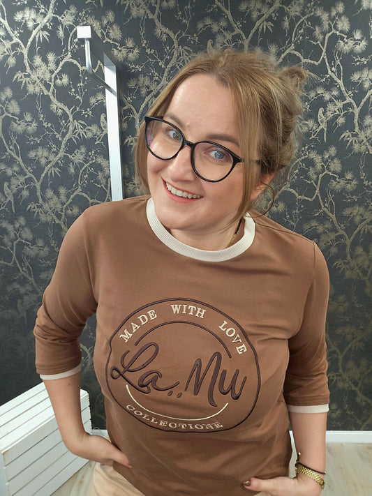 Bluse Stickerei Logo la..mu braun la..mu
