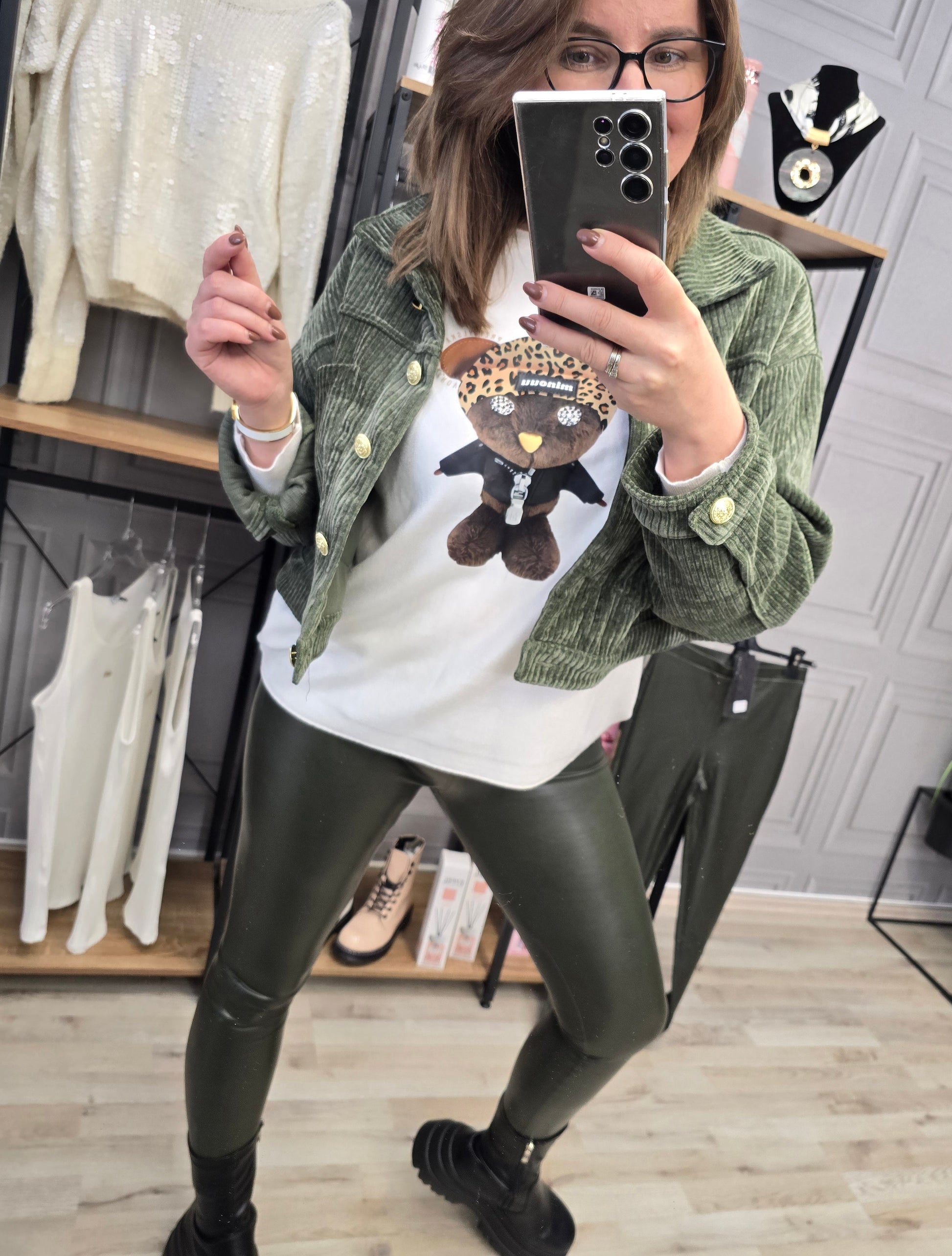 Eco Leggins Hose mit Taschen khaki Ramoneska