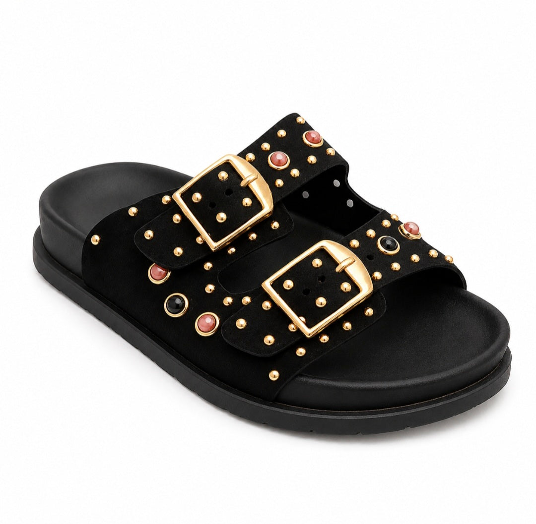 Amara Schwarz Glam – Sandalen mit Schmucksteinen Ramoneska