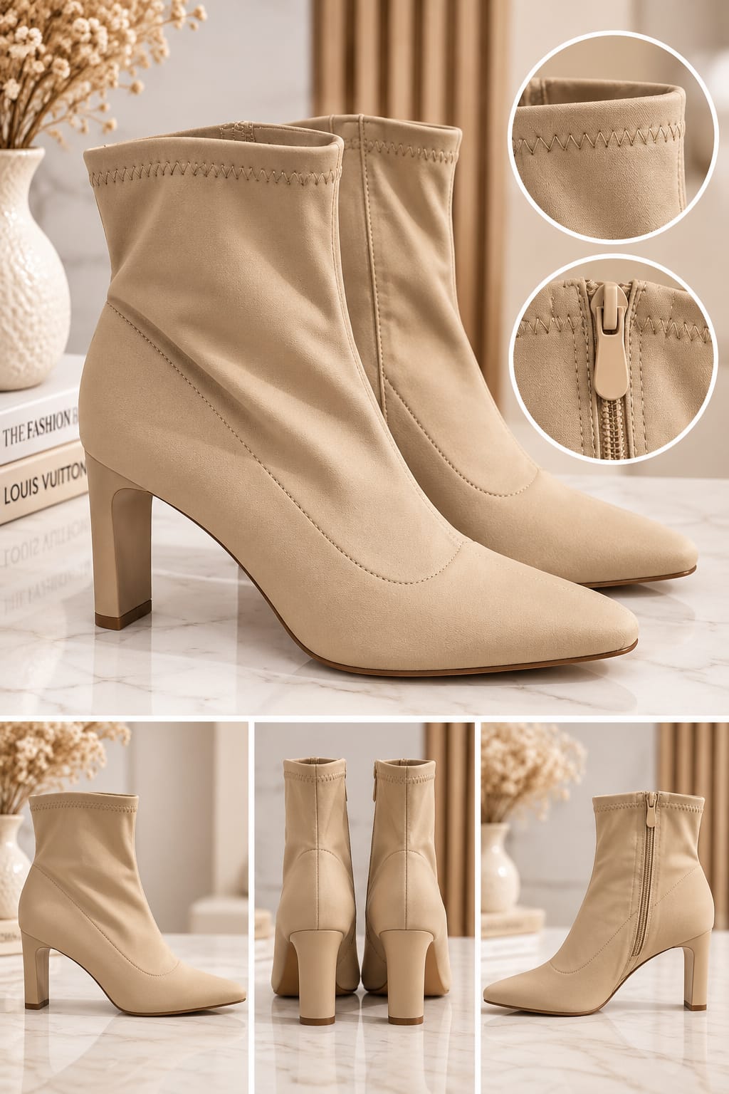 Beige Ankle Boots Stiefeletten Ramoneska