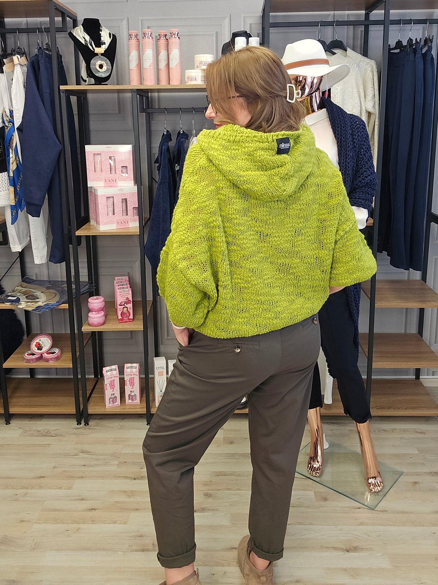 Pullover Bär mit Kapuze gehäkelt Minouu Grün Minouu