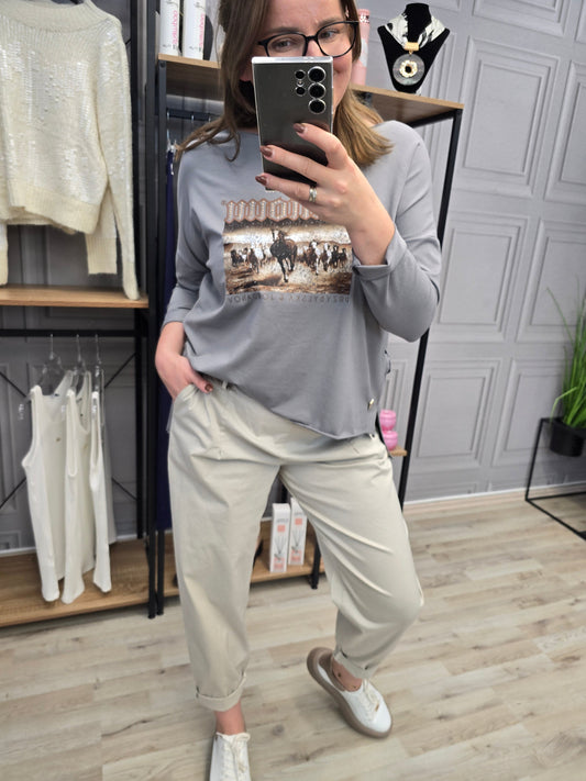 Shirt Bluse Agnes - Minouu Pferde UNI grau Minouu