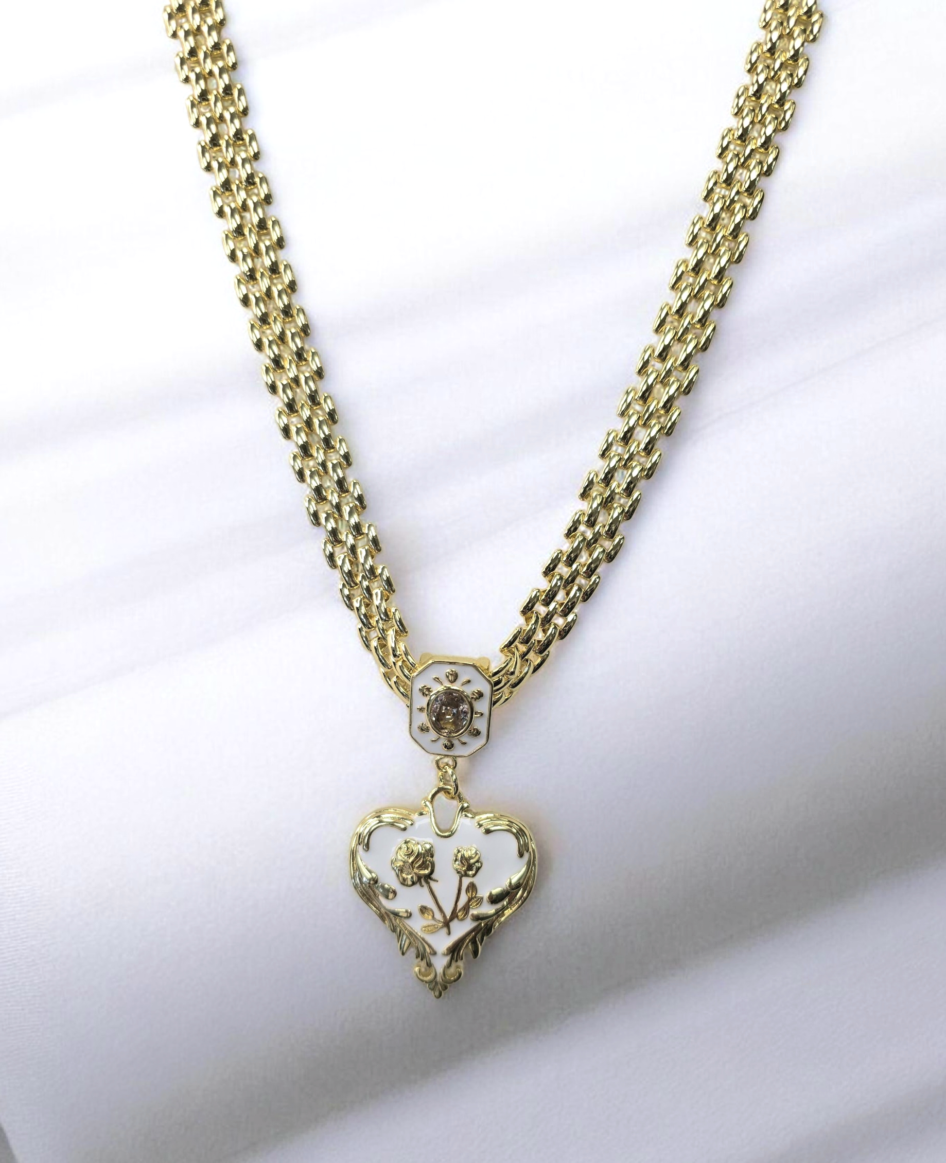 Statement-Goldkette mit Herzanhänger „Romantic Rose“ Ramoneska