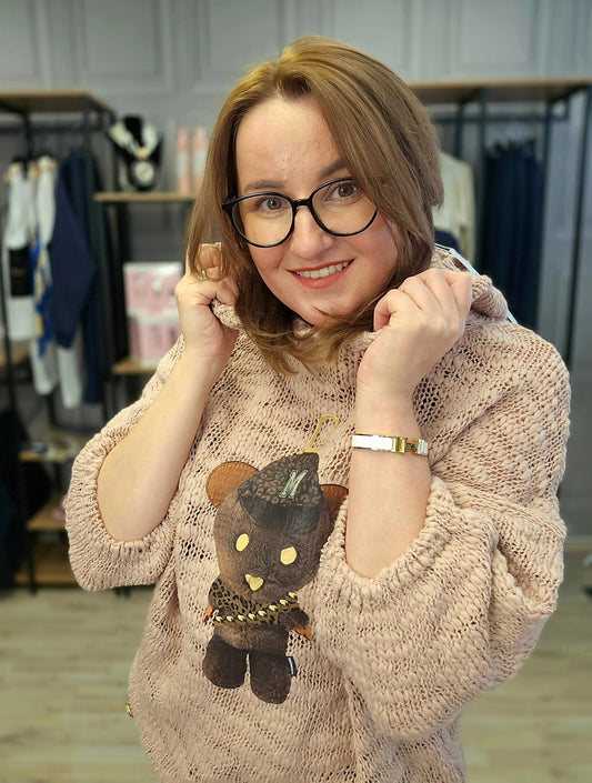 Pullover Bär mit Kapuze gehäkelt Minouu Puderrosa Minouu