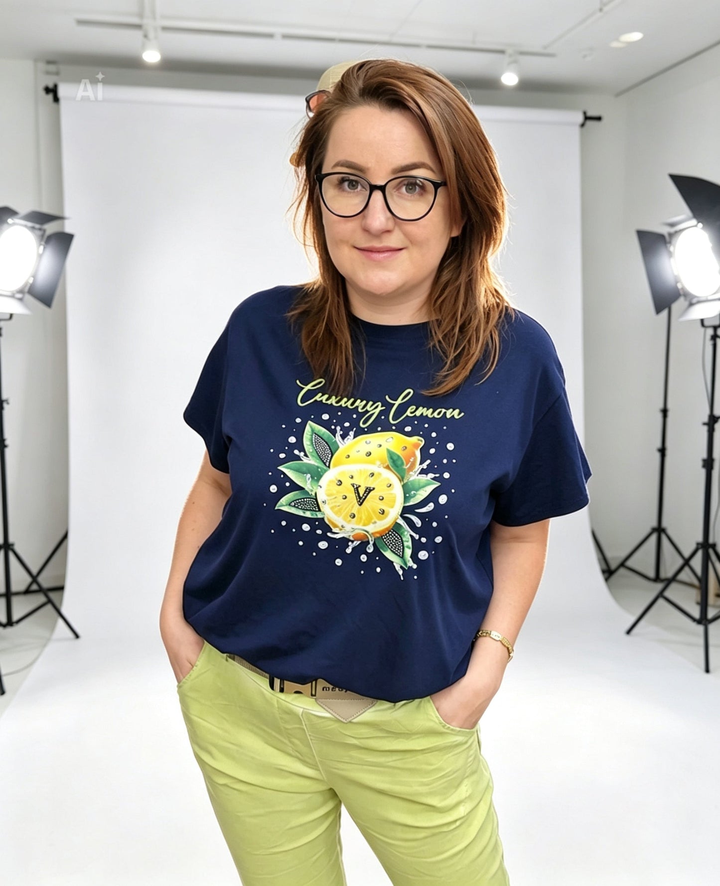 Zitrone T-Shirt Big Size Blink Blink dunkelblau Ramoneska