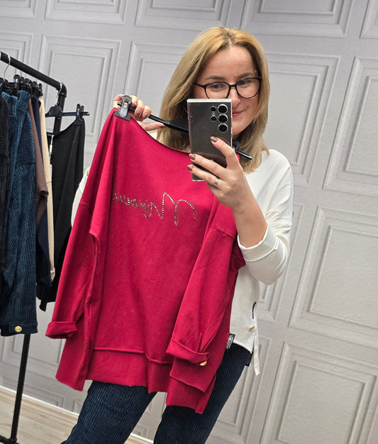 Shirt Bluse Agnes - Minouu Strass UNI bordeaux Minouu