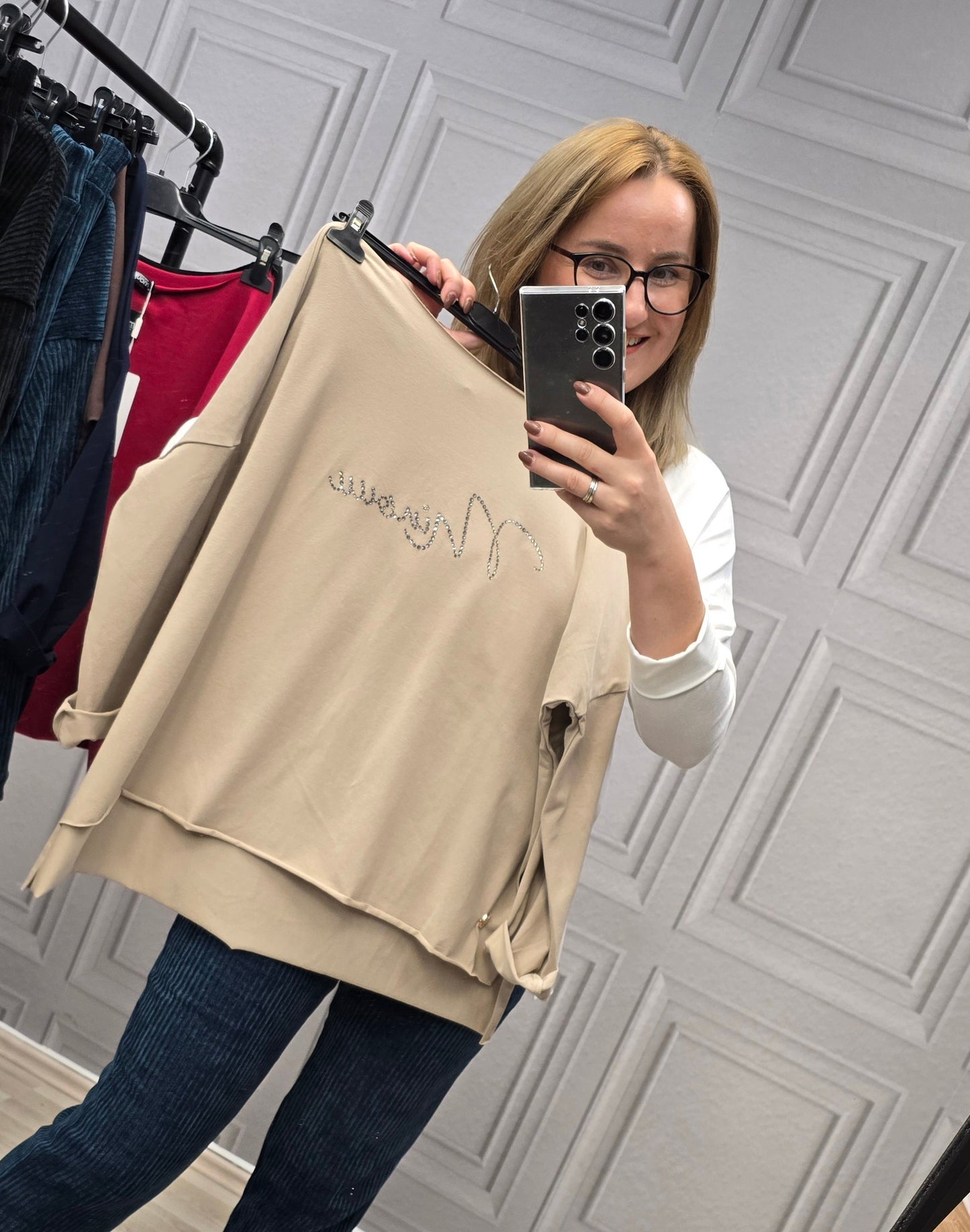 Shirt Bluse Agnes - Minouu Strass UNI beige Minouu