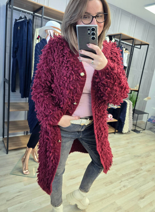 Cardigan Jacke LAMA von Minouu Midi Bordeaux Minouu
