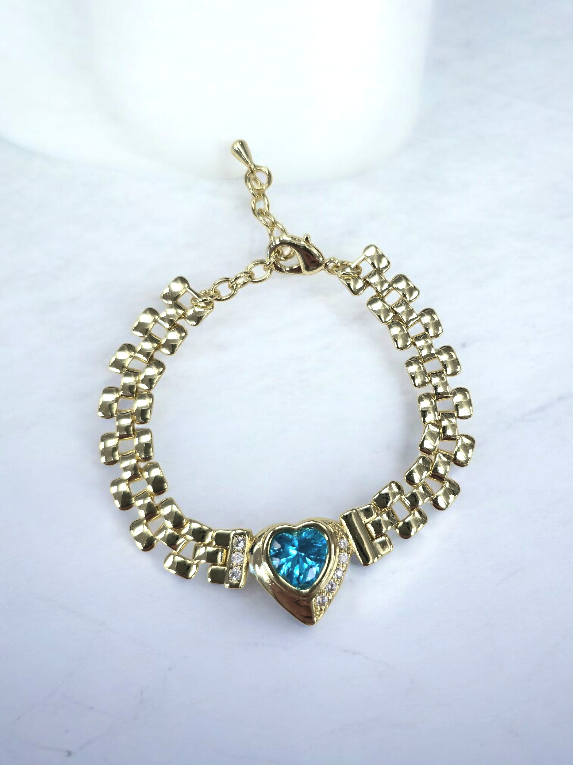 'Golden Love' Armband mit blauem Herzanhänger Ramoneska