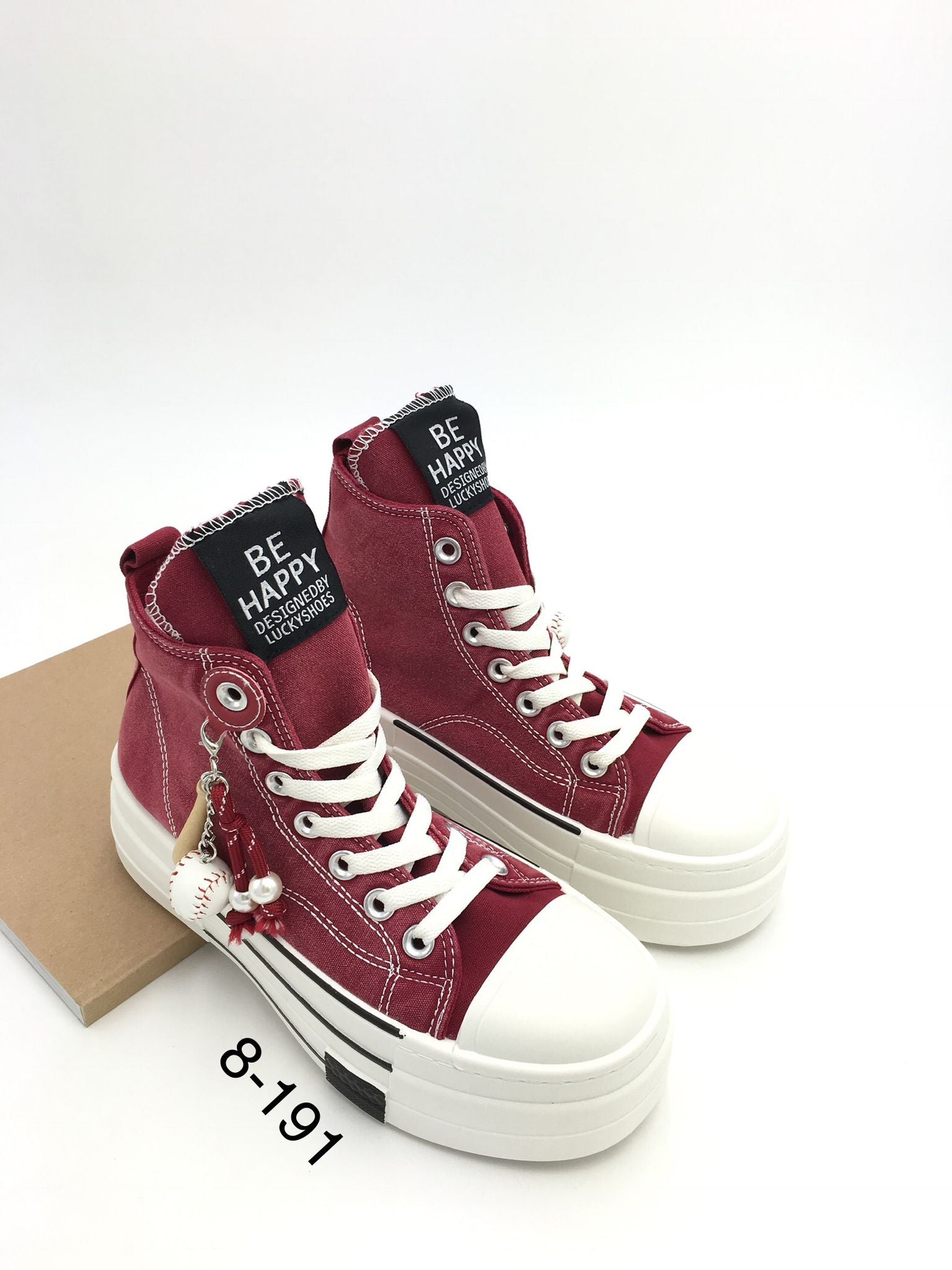 Turnschuhe Bordeaux Canvas Sneaker Plateau Be Happy Lucky Shoes