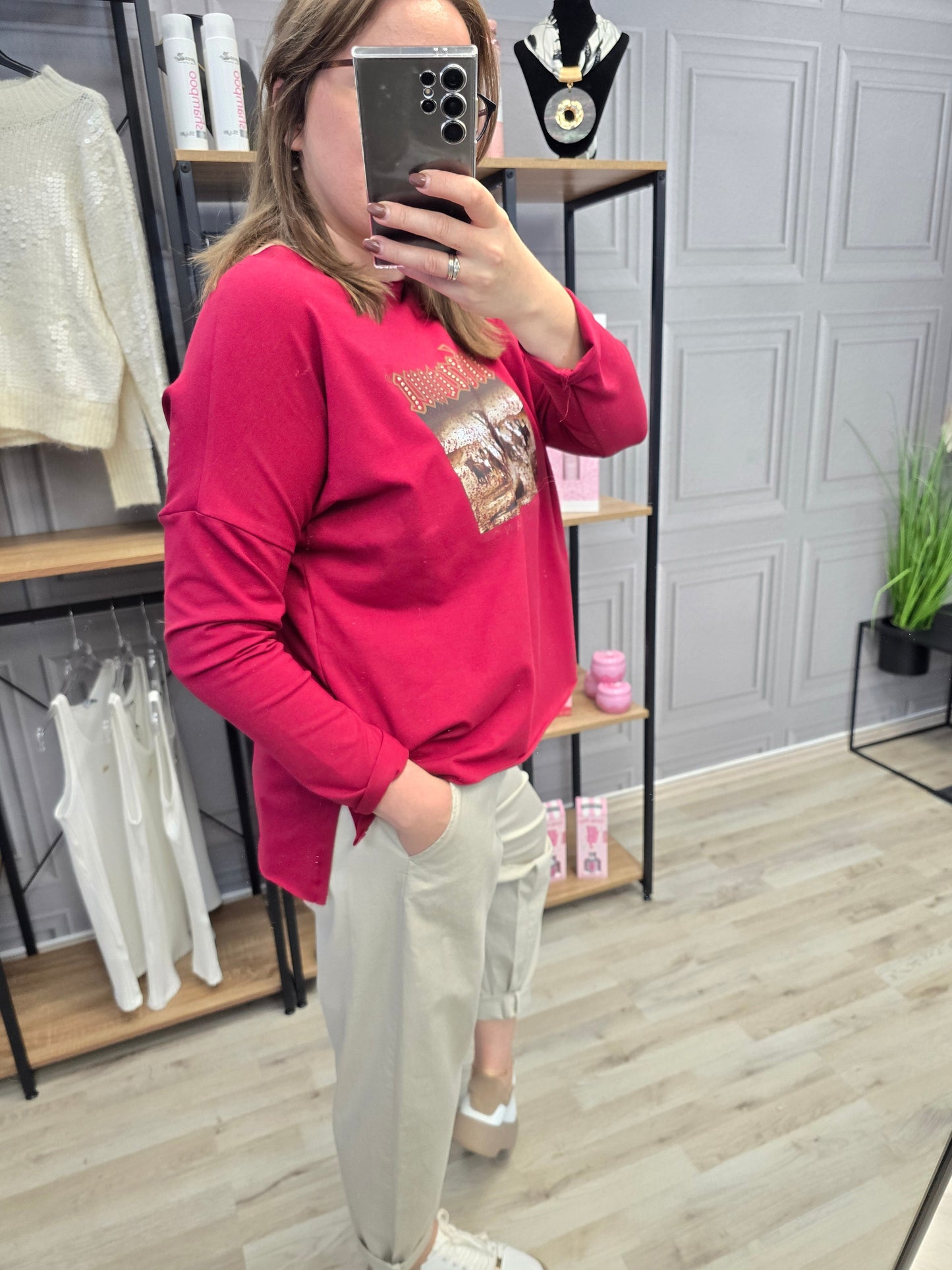 Shirt Bluse Agnes - Minouu Pferde UNI bordeaux Minouu