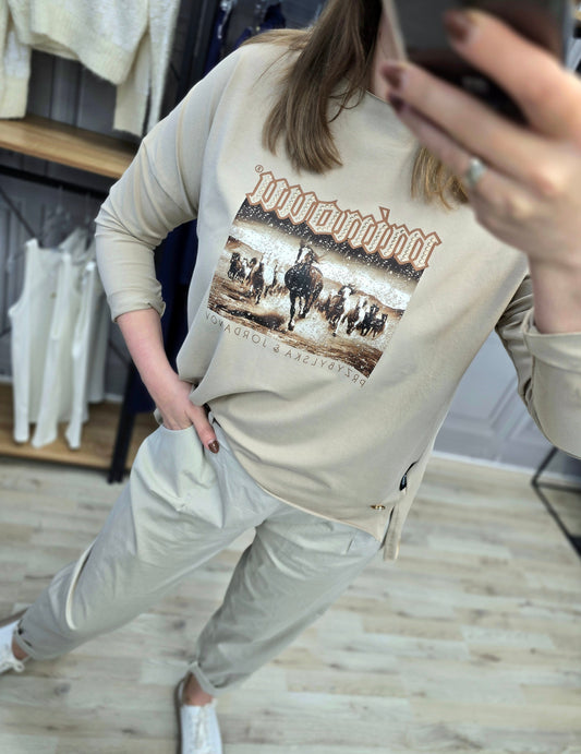 Shirt Bluse Agnes - Minouu Pferde UNI beige Minouu