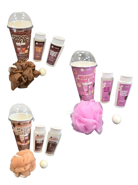 Sweet Body Set – ein Pflegeset mit dem Duft von Pina Colada, Kaffee oder Schokolade HISKIN