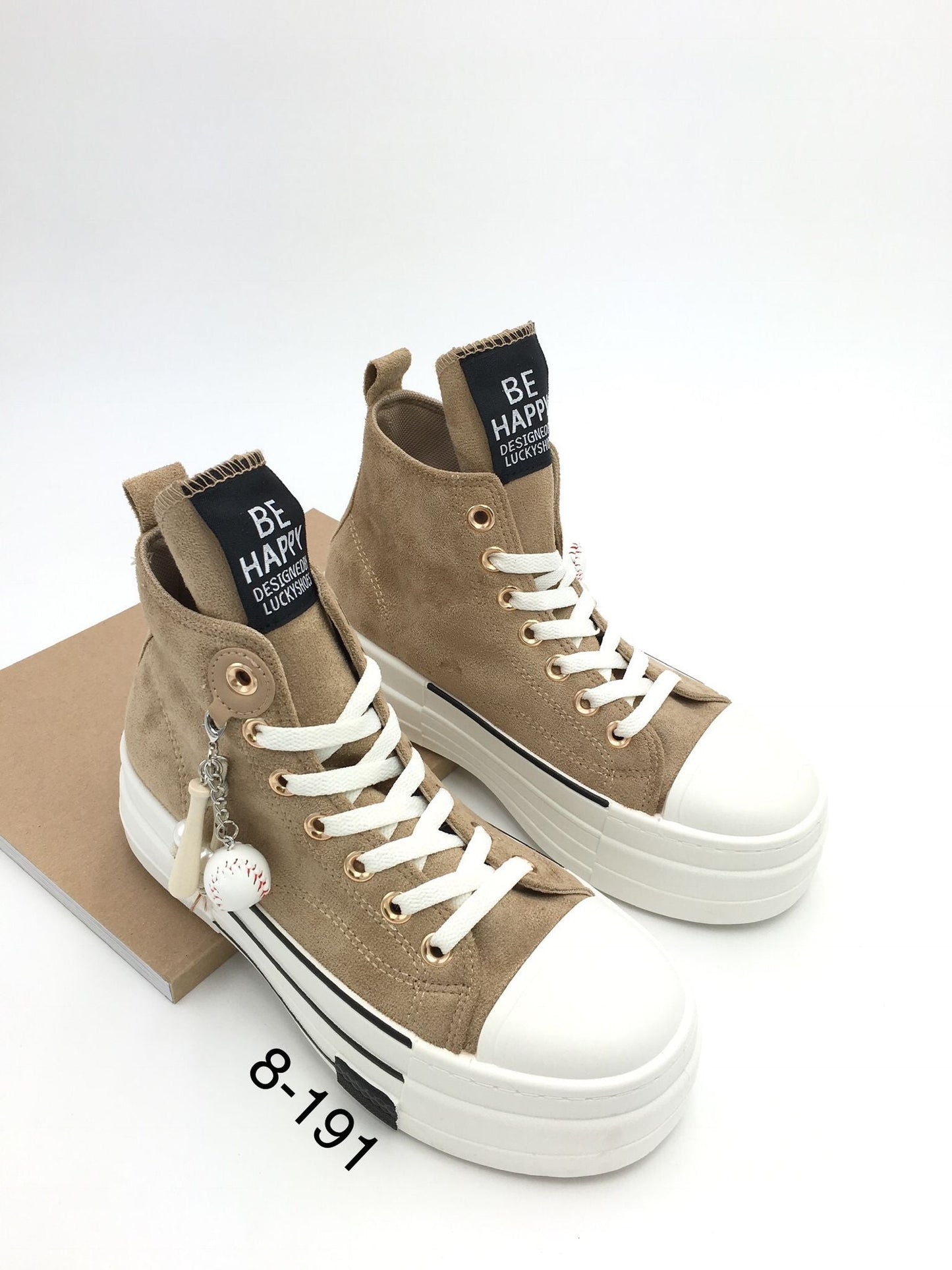 Turnschuhe Beige Canvas Sneaker Plateau Be Happy Lucky Shoes