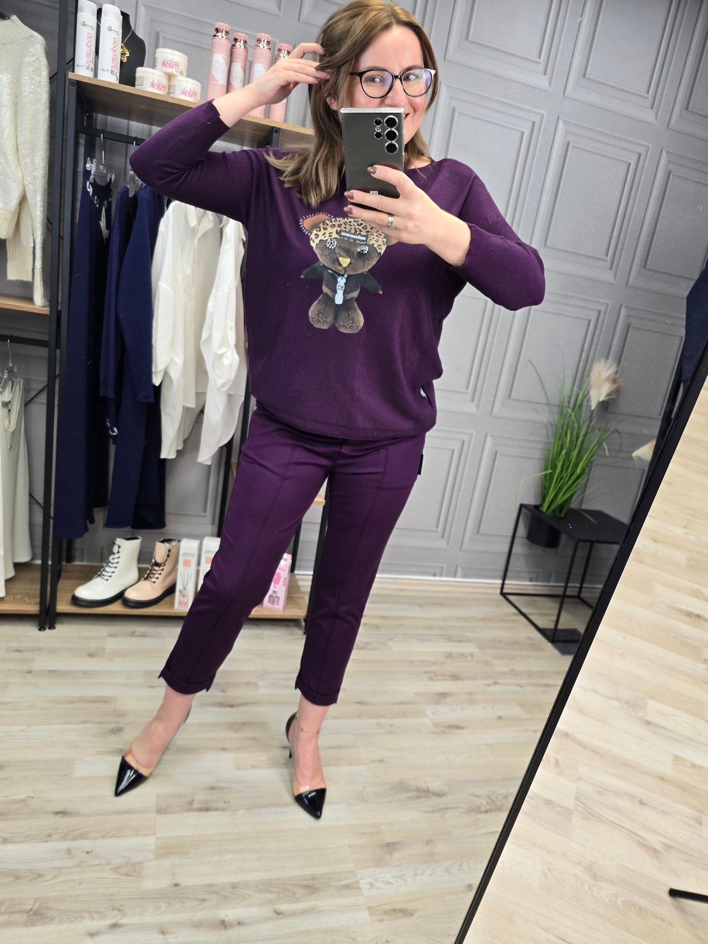 Zigaretten Hose mit Kante Violett Minouu