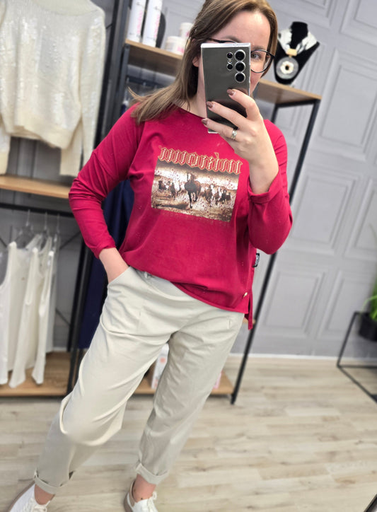 Shirt Bluse Agnes - Minouu Pferde UNI bordeaux Minouu
