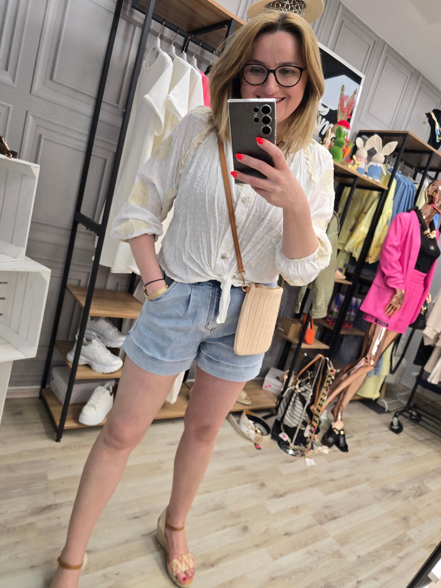 Boho Bluse weiß - gold Ramoneska