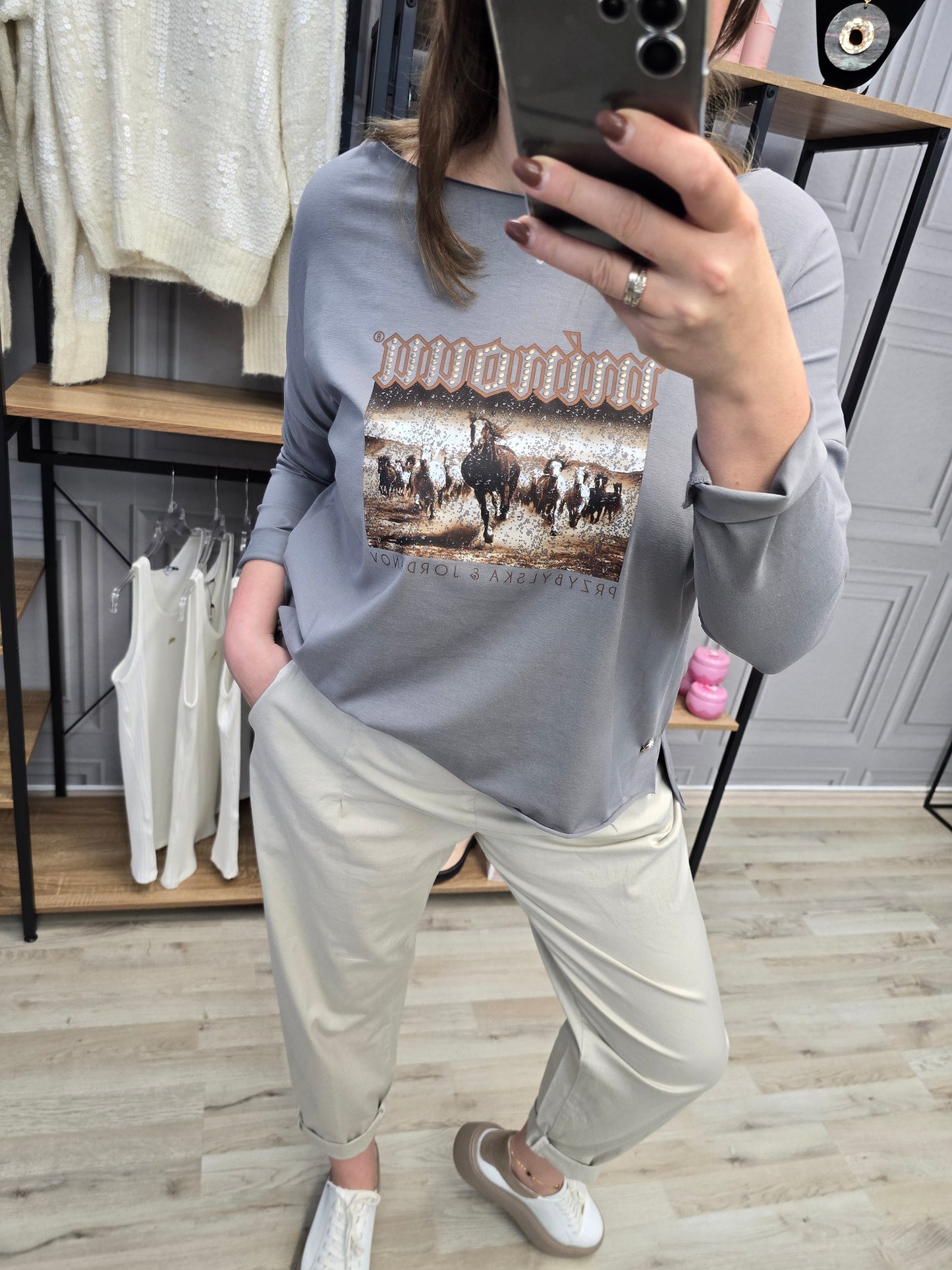 Shirt Bluse Agnes - Minouu Pferde UNI grau Minouu